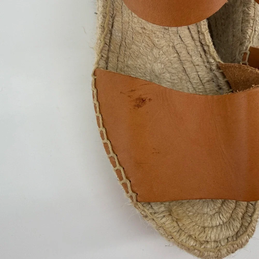 Soludos Minorca Tan Leather Espadrille Platform Wedge Sandals Womens 8 EU 38.5‎